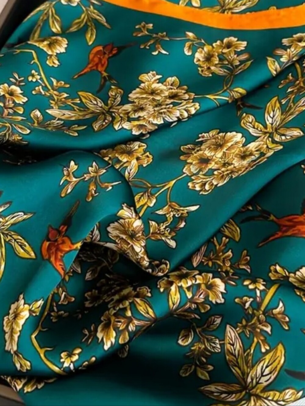 Silky Floral Teal and Mustard Women's Top - Boutique Brand - Picture 3 of 5